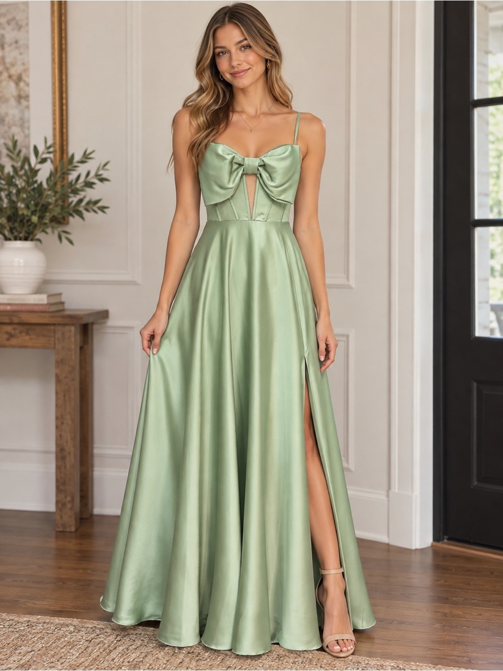 B Darlin sz 5/6 sage green formal long homecoming prom wedding dress NWT